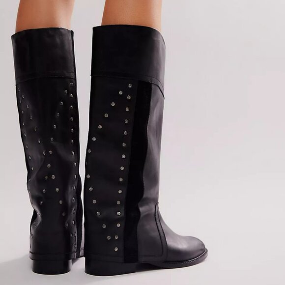 Retro Lola Studded Tall Leather Boots - NWB - Picture 1 of 16